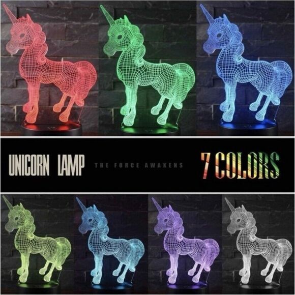 Ljoykid 3pcs 3D Unicorn Night Light 3 Patterns 7 Colors With Remote Control NIB - Picture 2 of 7